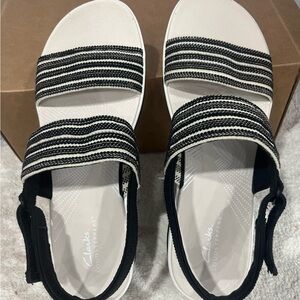 Clarks Striped Black and White Sandals